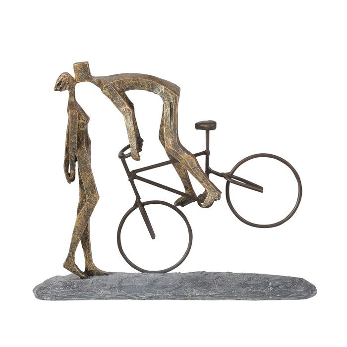 Polyresin Kissing Couple On Bike Figurine, Bronze and Gray