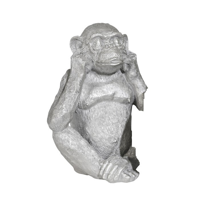 Ribbed Polyresin Chimpanzee Figurines, Set of 3, Silver