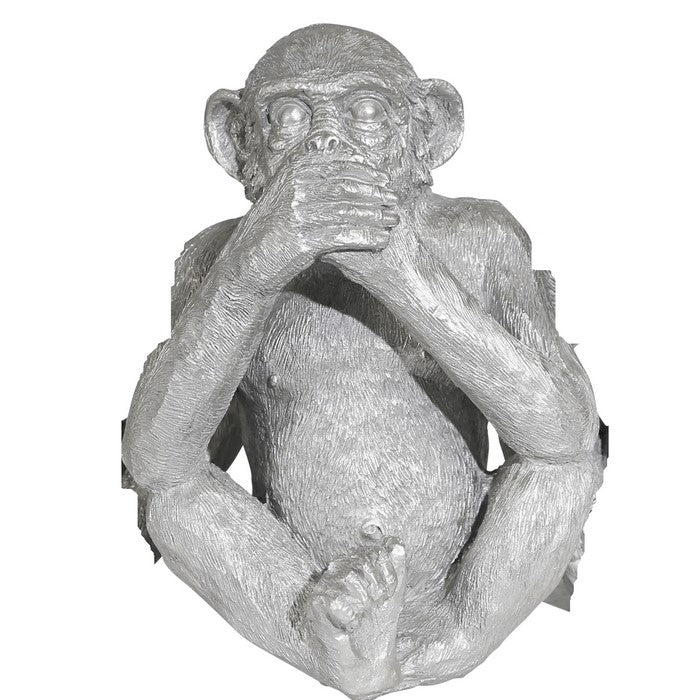Ribbed Polyresin Chimpanzee Figurines, Set of 3, Silver