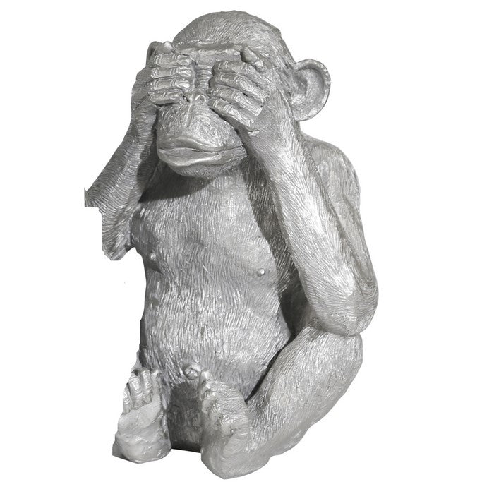 Ribbed Polyresin Chimpanzee Figurines, Set of 3, Silver