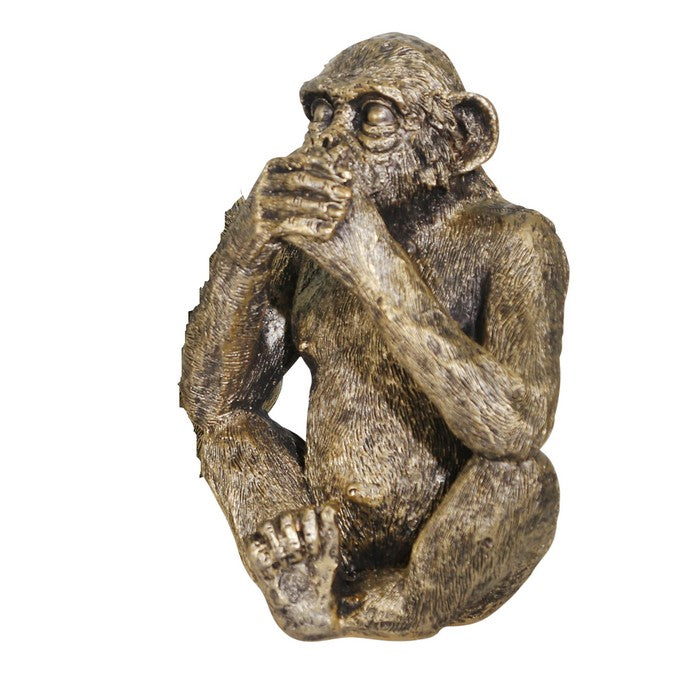 Ribbed Polyresin Chimpanzee Figurines, Set of 3, Bronze and Gray