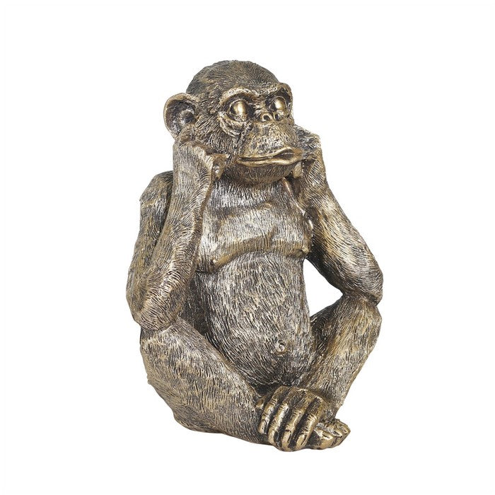 Ribbed Polyresin Chimpanzee Figurines, Set of 3, Bronze and Gray