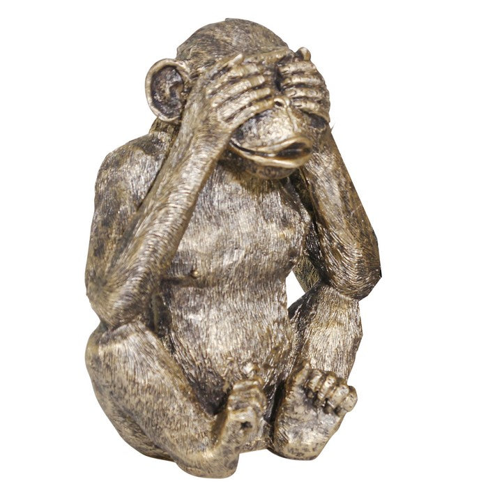 Ribbed Polyresin Chimpanzee Figurines, Set of 3, Bronze and Gray