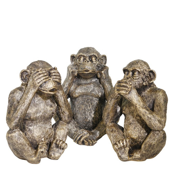 Ribbed Polyresin Chimpanzee Figurines, Set of 3, Bronze and Gray