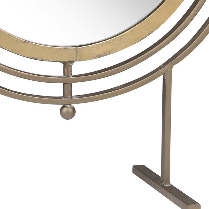 Elegant Round Metal Table Top Mirror with Swivel Centre, Large, Gold