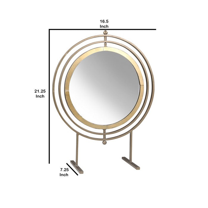 Elegant Round Metal Table Top Mirror with Swivel Centre, Large, Gold