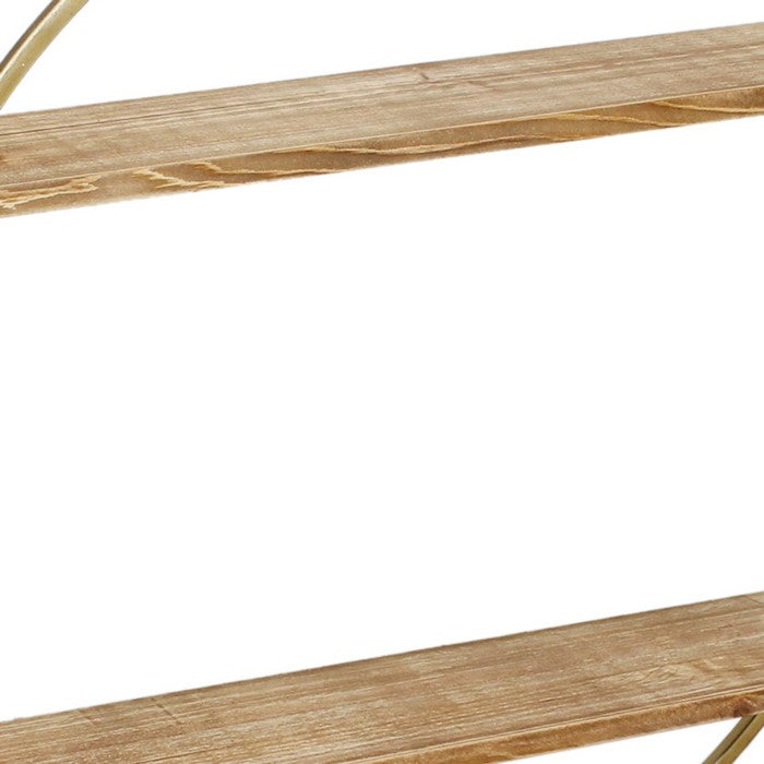 Wood and Metal Wall Shelf with 2 Open Shelves, Brown and Gold
