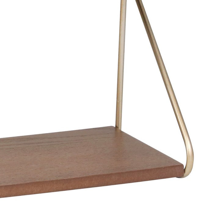 Contemporary Wood and Metal Ornate 2 Tier Wall Shelf, Brown and Gold