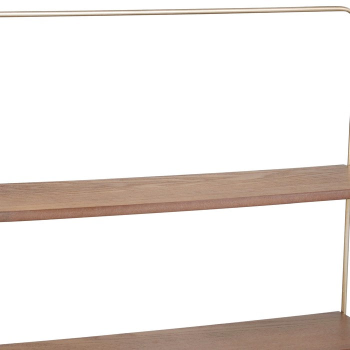 Contemporary Wood and Metal Ornate 2 Tier Wall Shelf, Brown and Gold