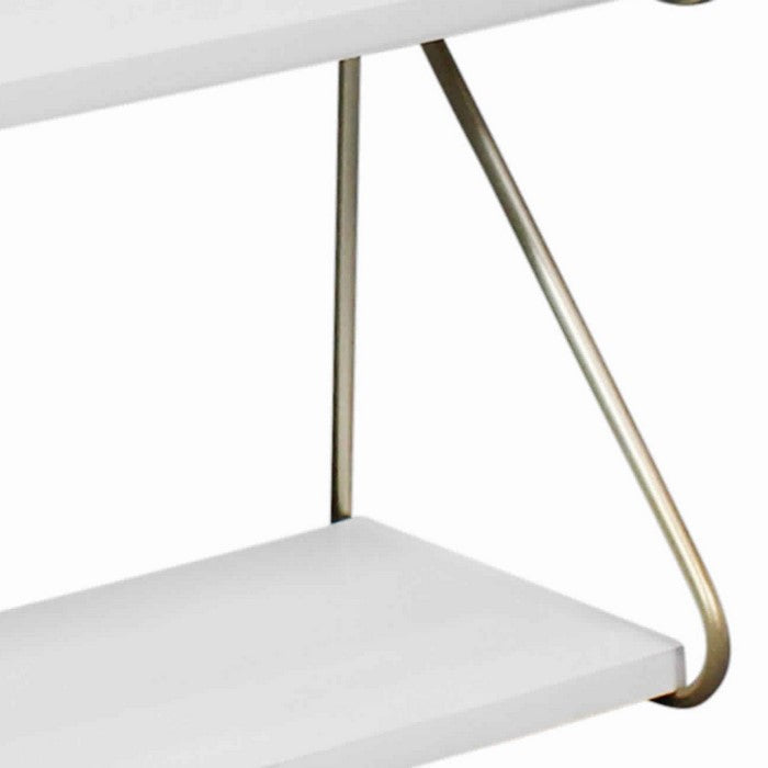 Contemporary Wood and Metal Ornate 2 Tier Wall Shelf, White and Gold