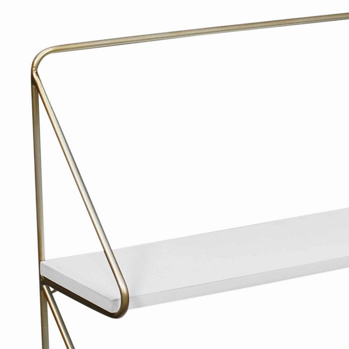 Contemporary Wood and Metal Ornate 2 Tier Wall Shelf, White and Gold