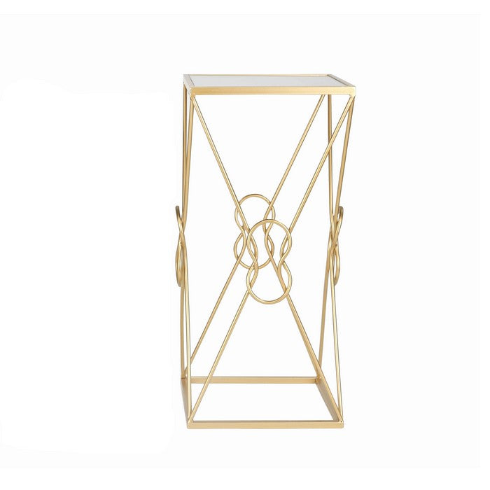 Metal Accent Tables with Square Mirror Top, Set of 2, Gold and Silver