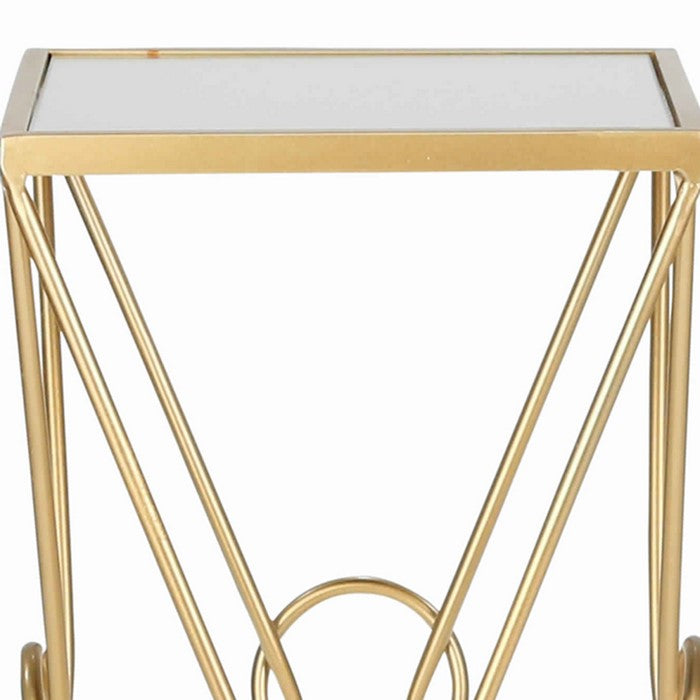 Metal Accent Tables with Square Mirror Top, Set of 2, Gold and Silver