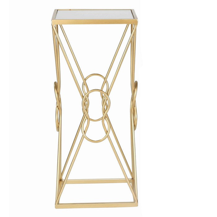 Metal Accent Tables with Square Mirror Top, Set of 2, Gold and Silver