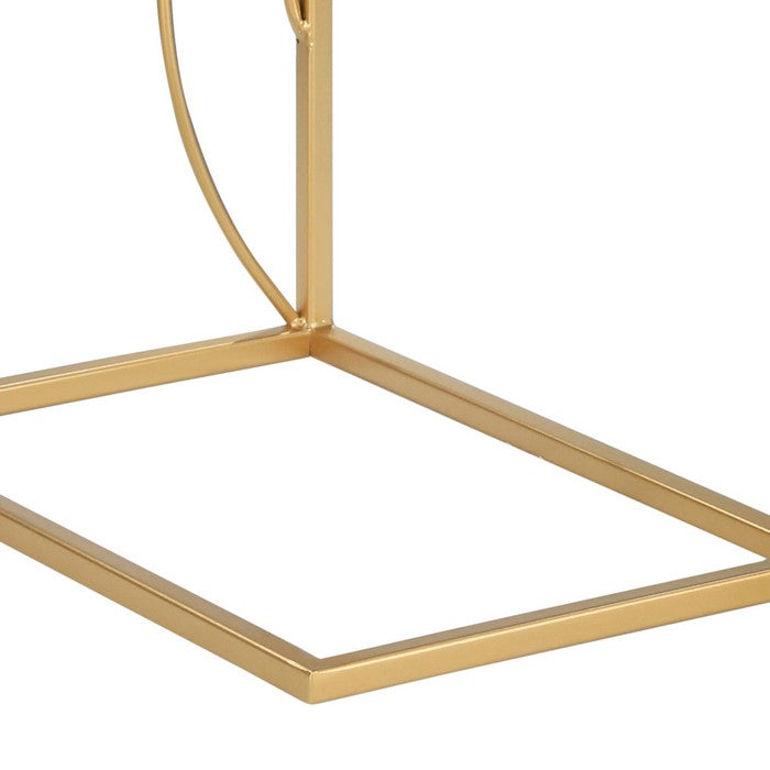 Metal Accent Table with C Shaped Structure, Gold and Silver