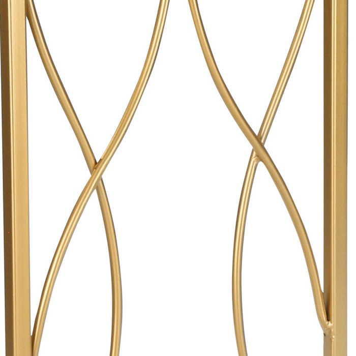 Metal Accent Table with C Shaped Structure, Gold and Silver