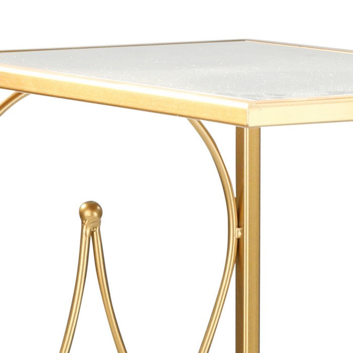 Metal Accent Table with C Shaped Structure, Gold and Silver