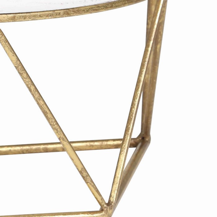 Wood and Metal Wall Shelf with Half Moon Shaped Top, White and Gold