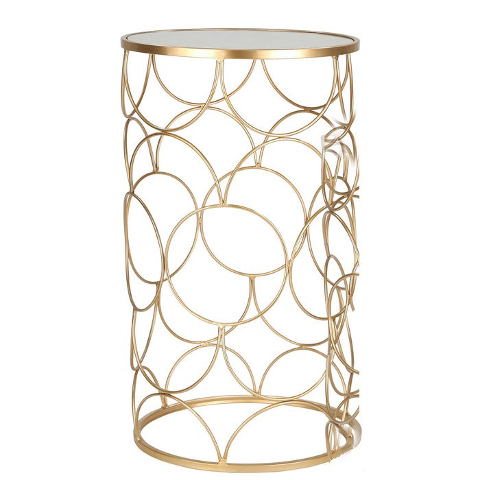 Metal Side Table with Geometric Pattern, Set of 2, Gold and Silver