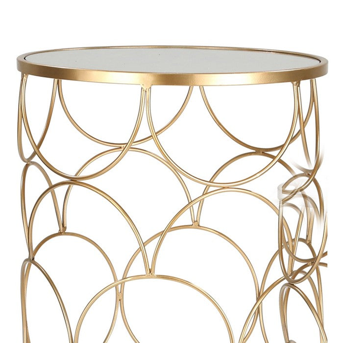 Metal Side Table with Geometric Pattern, Set of 2, Gold and Silver