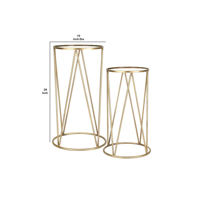 Metal Accent Table with Truss Support, Set of 2, Gold and Silver
