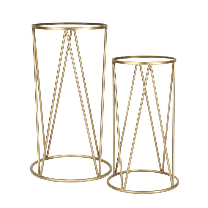 Metal Accent Table with Truss Support, Set of 2, Gold and Silver