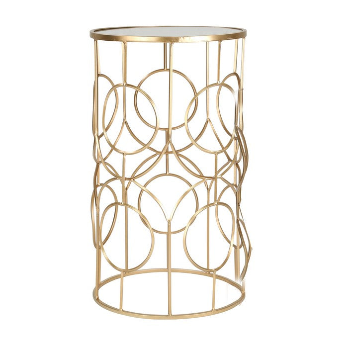 Metal Accent Table with Geometric Pattern, Set of 2, Gold and Silver