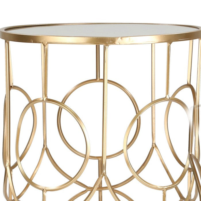 Metal Accent Table with Geometric Pattern, Set of 2, Gold and Silver