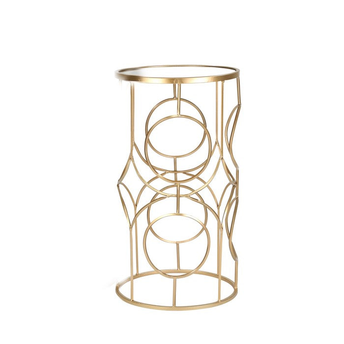 Metal Accent Table with Geometric Pattern, Set of 2, Gold and Silver