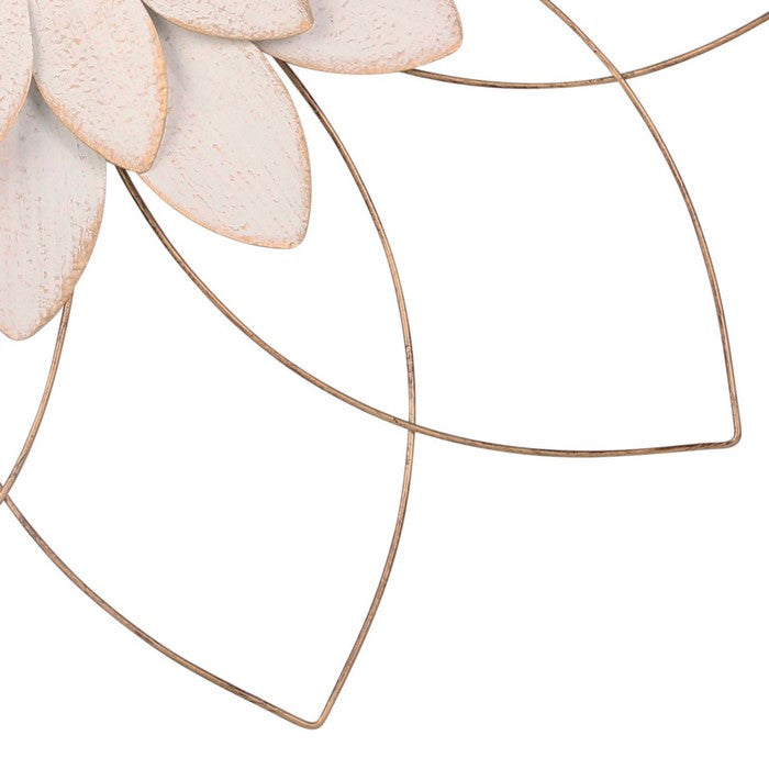 Contemporary Metal Wall Decor with Flower Design, Pink and Gold