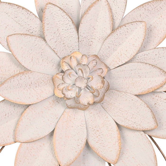 Contemporary Metal Wall Decor with Flower Design, Pink and Gold