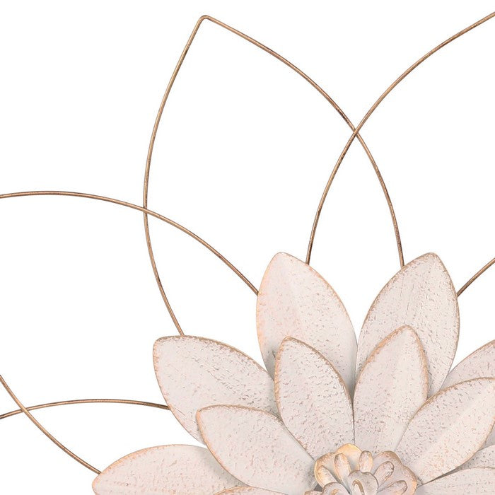 Contemporary Metal Wall Decor with Flower Design, Pink and Gold