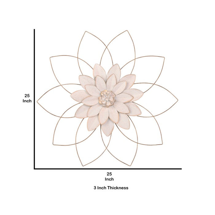 Contemporary Metal Wall Decor with Flower Design, Pink and Gold