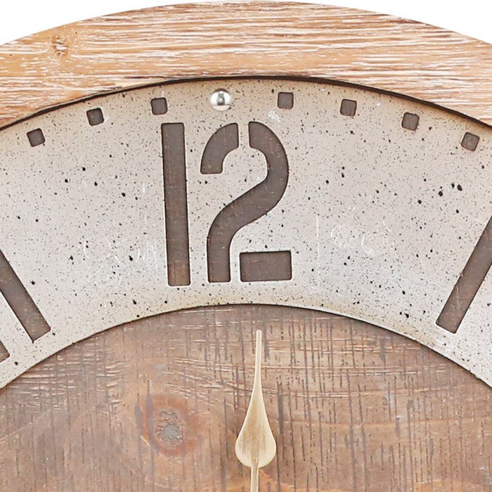 Traditional Wooden Wall Clock with Rustic Textured Numericals, Brown