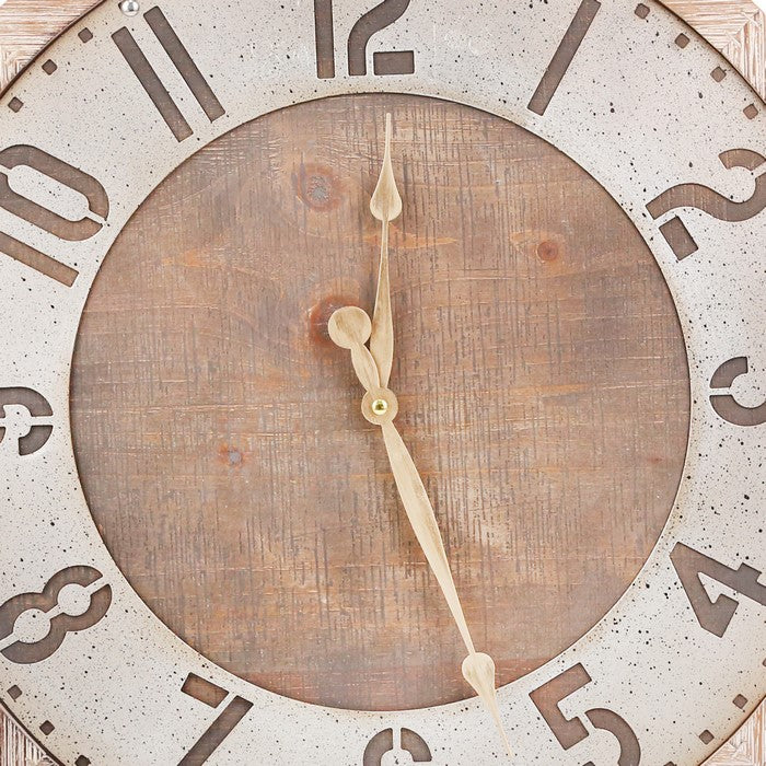 Traditional Wooden Wall Clock with Rustic Textured Numericals, Brown