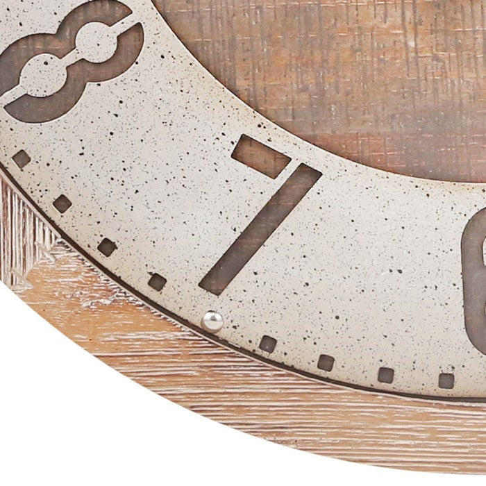 Traditional Wooden Wall Clock with Rustic Textured Numericals, Brown