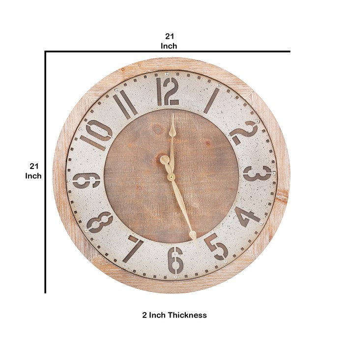 Traditional Wooden Wall Clock with Rustic Textured Numericals, Brown