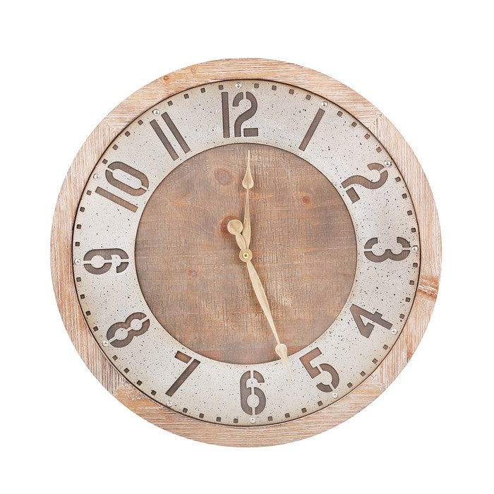 Traditional Wooden Wall Clock with Rustic Textured Numericals, Brown