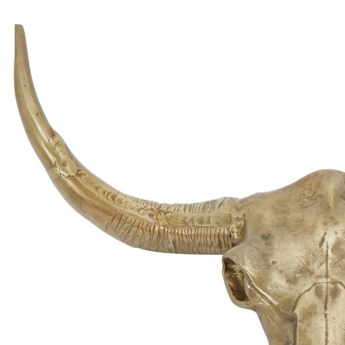 Aluminum Bull Head Sculpture with Gigantic Horns, Gold