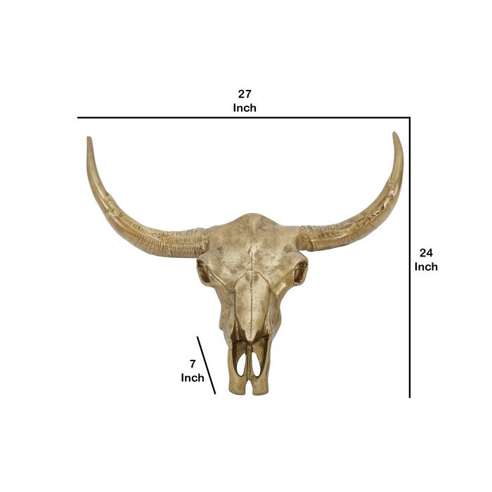 Aluminum Bull Head Sculpture with Gigantic Horns, Gold