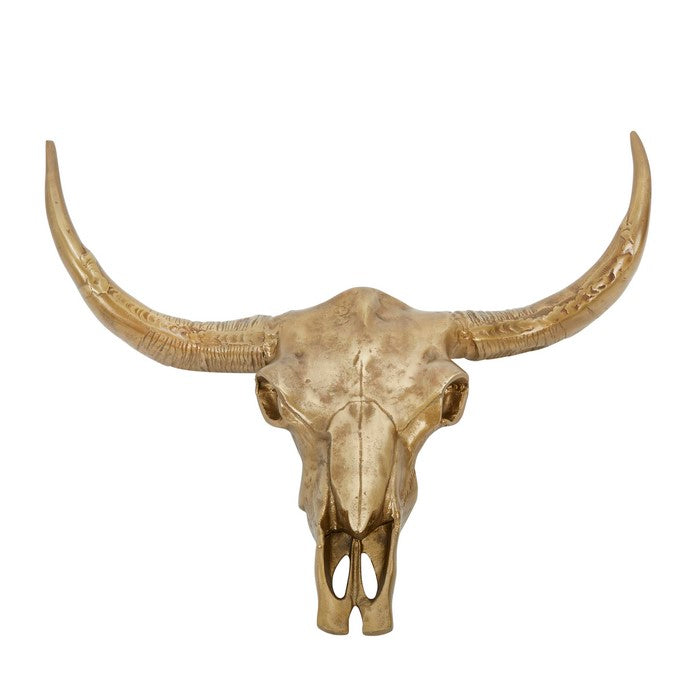Aluminum Bull Head Sculpture with Gigantic Horns, Gold