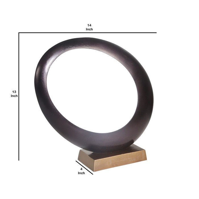 Aluminum Ovoid Sculpture with Block Base, Bronze and Black
