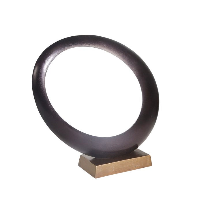 Aluminum Ovoid Sculpture with Block Base, Bronze and Black