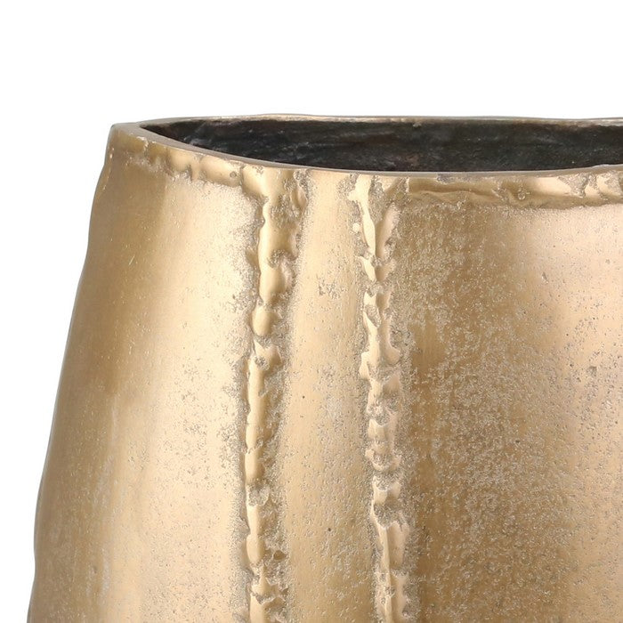 Antique Aluminum Vase with Raised Textured Details, Large, Bronze
