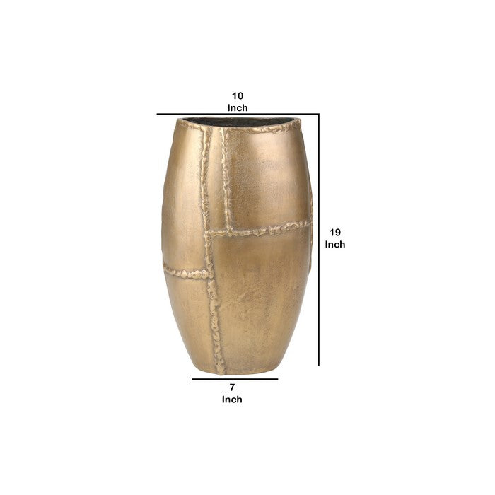 Antique Aluminum Vase with Raised Textured Details, Large, Bronze