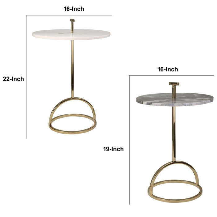 Metal Side Table with Marble Top, Set of 2, Multicolor