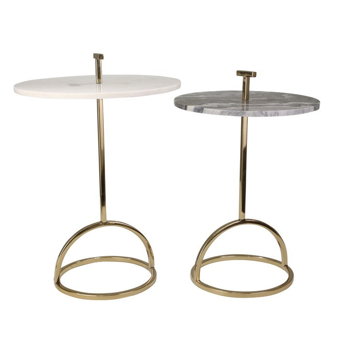 Metal Side Table with Marble Top, Set of 2, Multicolor