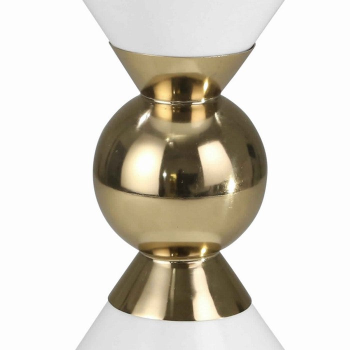 Modern Style Round Accent Table with Hourglass Design, Gold and White