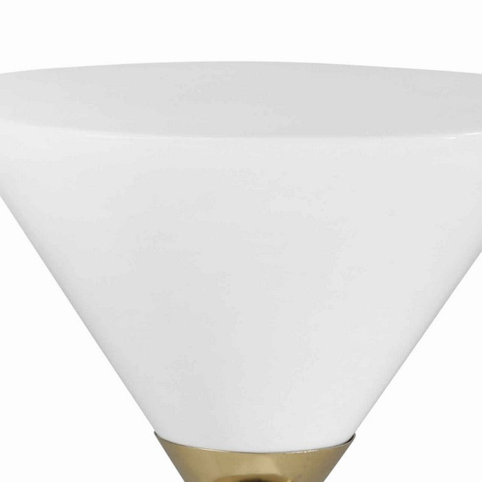 Modern Style Round Accent Table with Hourglass Design, Gold and White
