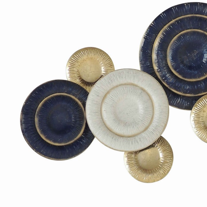 Round Metal Disc Wall Decor with Ribbed Details, Multicolor